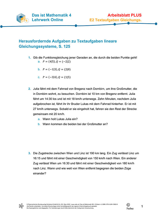 Üben - Textaufgaben lineare Gleichungssysteme