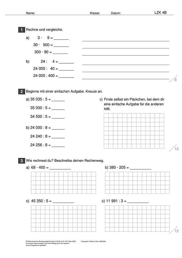 Das Zahlenbuch 4, Lernzielkontrolle 4B