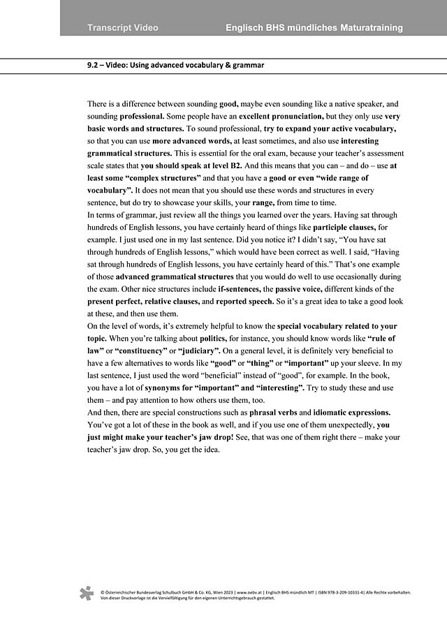 Video 9.2 Advanced grammar and vocab