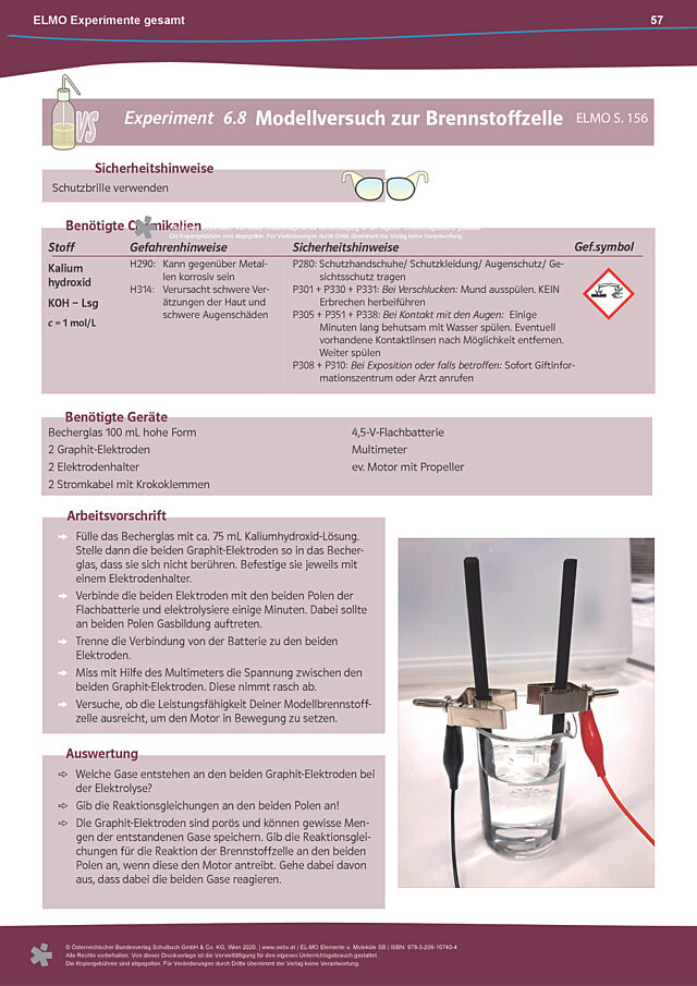 Experimenteanleitung 6.8 „Modellversuch zur Brennstoffzelle“
