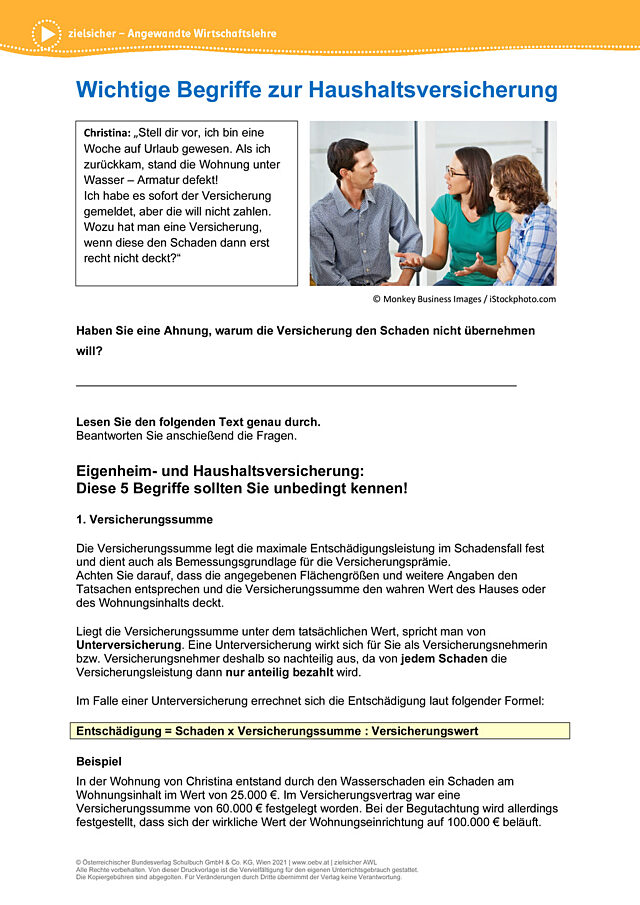 Wichtige Begriffe zur Haushaltsversicherung