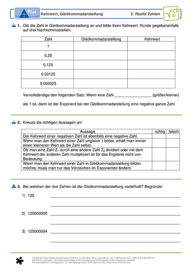 Kehrwert, Gleitkommadarstellung