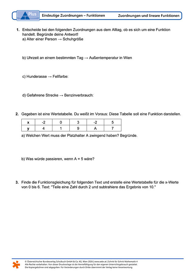 Eindeutige Zuordnungen − Funktionen