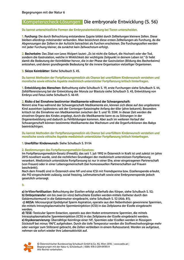 Kompetenzcheck-Lösungen Die embryonale Entwicklung