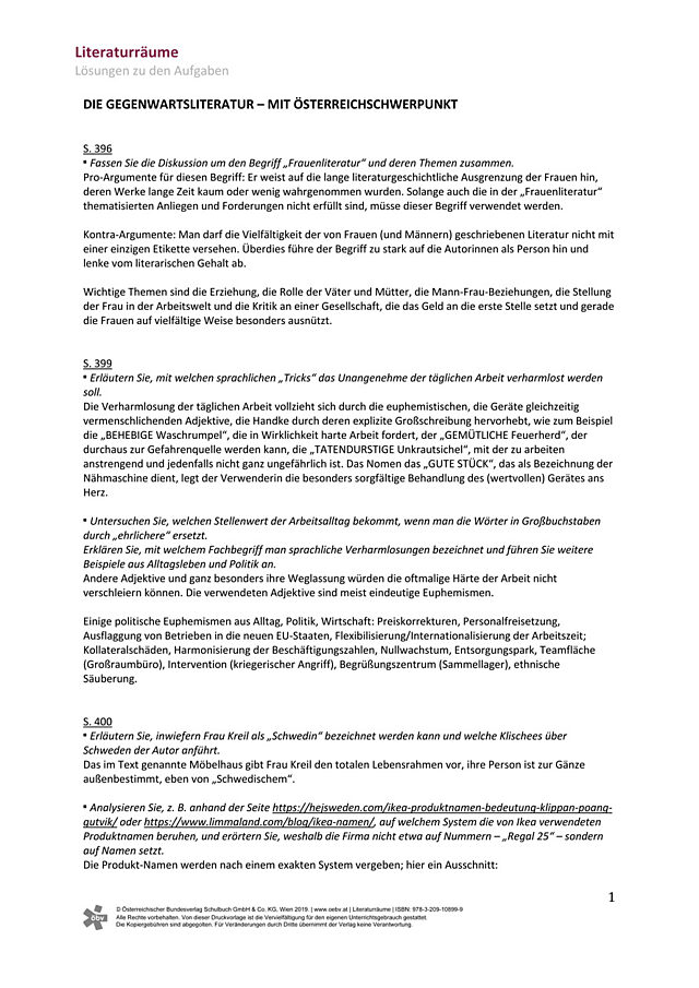 Die Gegenwartsliteratur - mit Österreichschwerpunkt