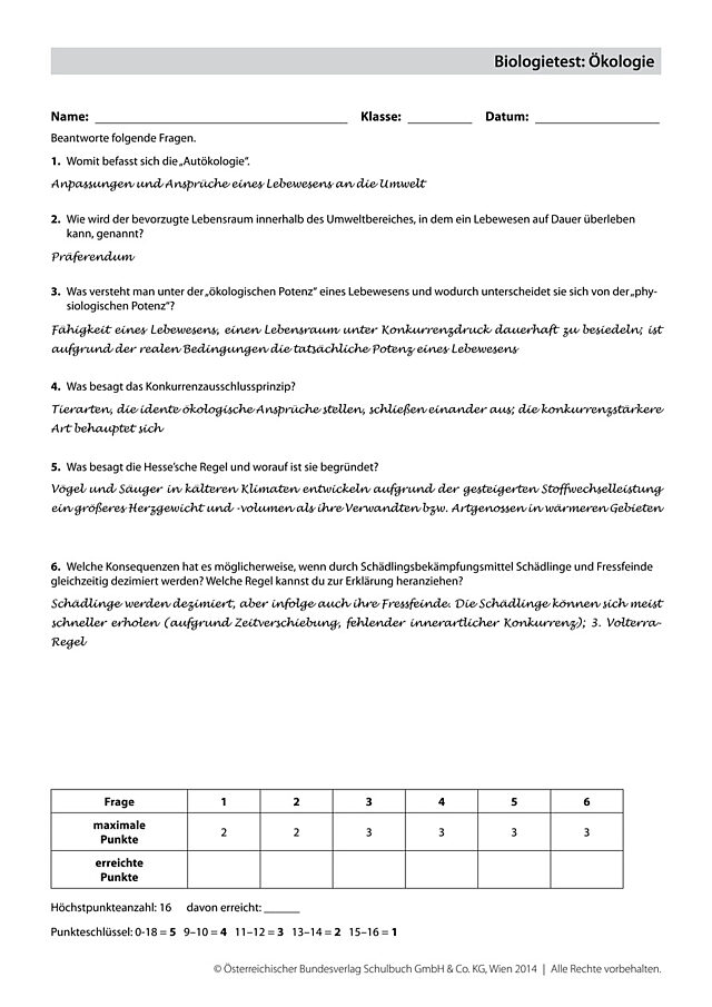 Biologietest: Ökologie 2