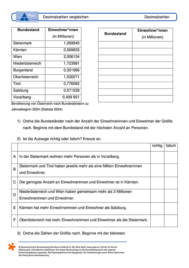 Dezimalzahlen vergleichen
