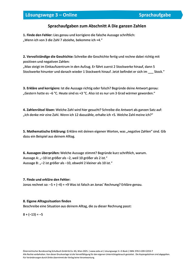 Sprachaufgabe - Abschnitt A