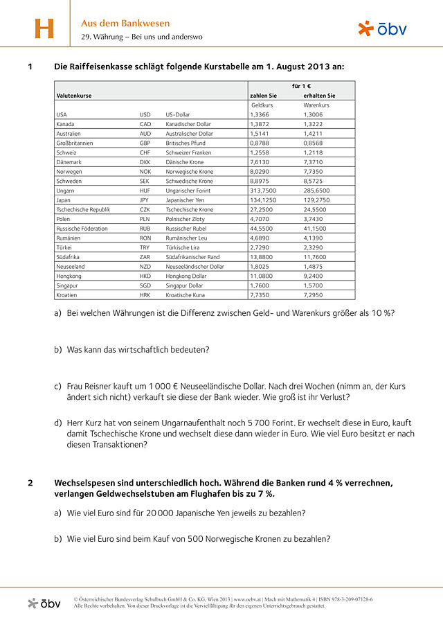 29. Währung – Bei uns und anderswo