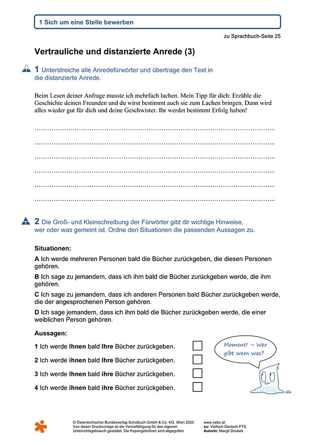 Vertrauliche und distanzierte Anrede (3)