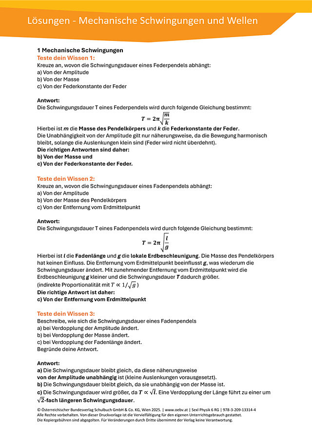 Lösungen Mechanische Schwingungen und Wellen