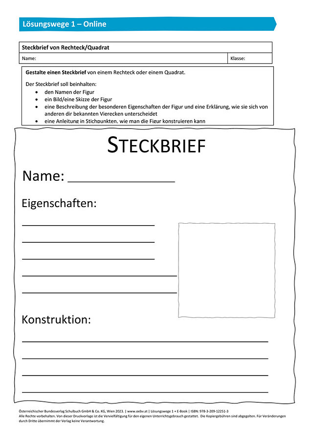 Eigenschaften und Konstruktion von Rechteck und Quadrat 1