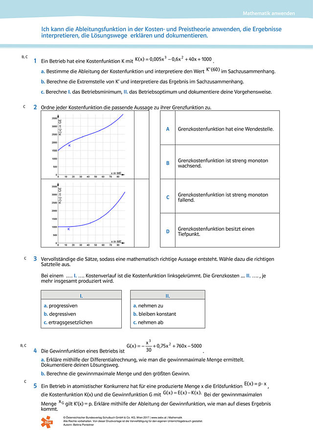 Ich kann die Ableitungsfunktion in der Kosten