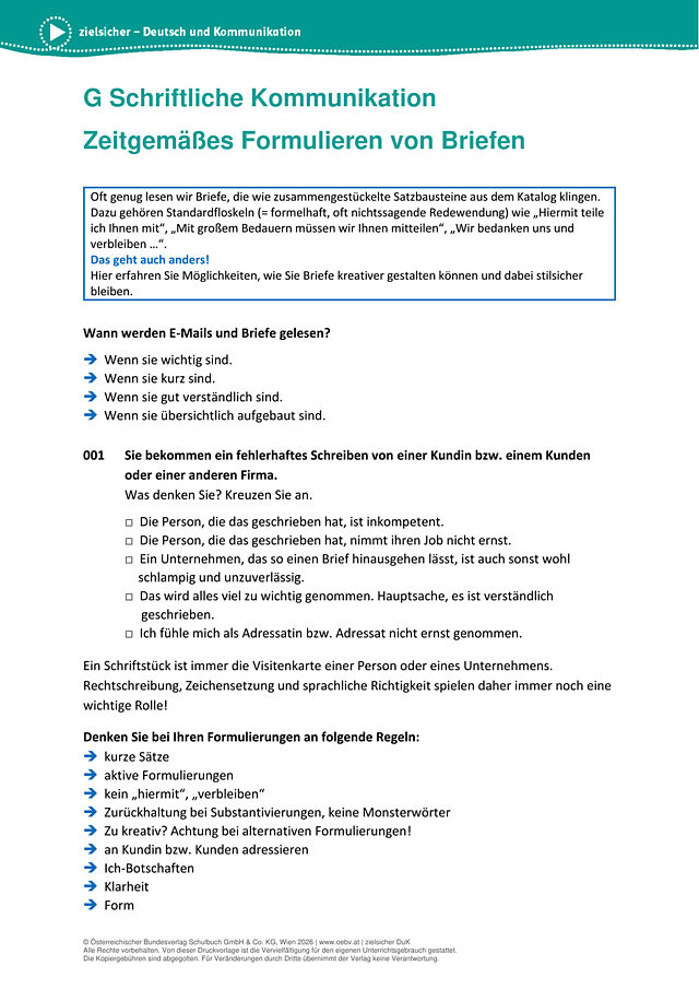 Zeitgemäßes Formulieren von Briefen