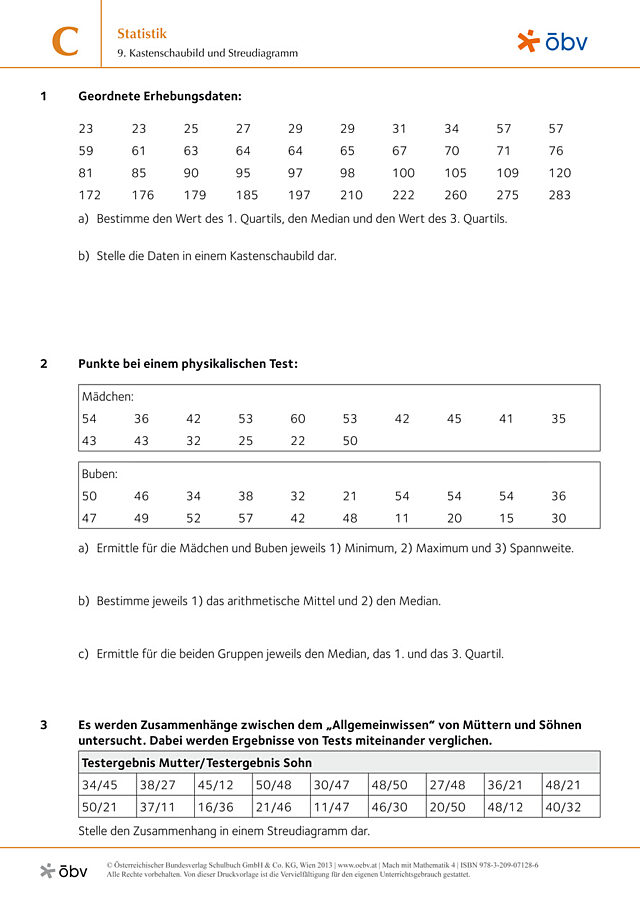 9. Kastenschaubild und Streudiagramm