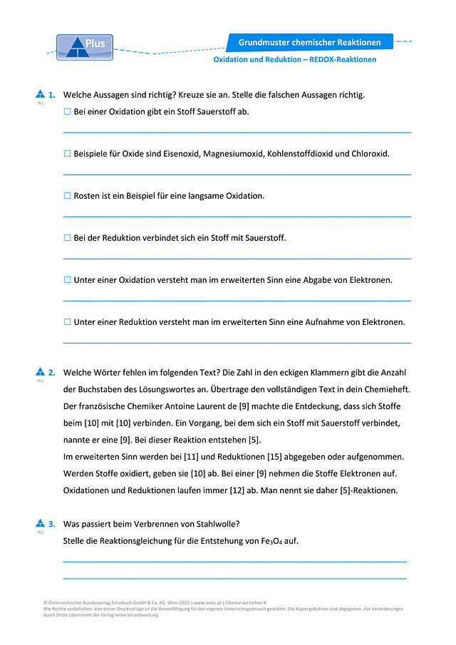 Oxidation und Reduktion - REDOX-Reaktionen