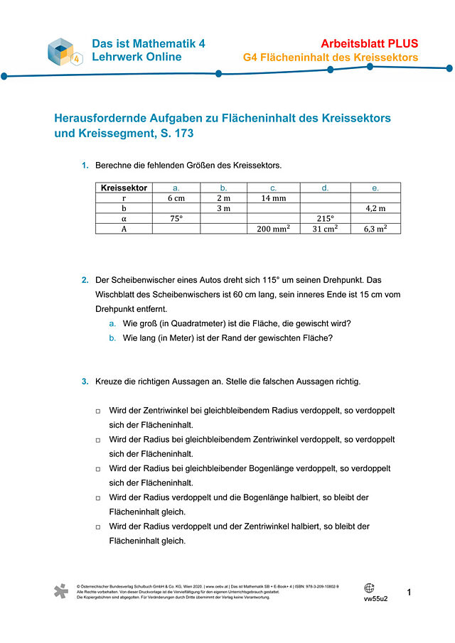 Üben - Flächeninhalt des Kreissektors und Kreissegments