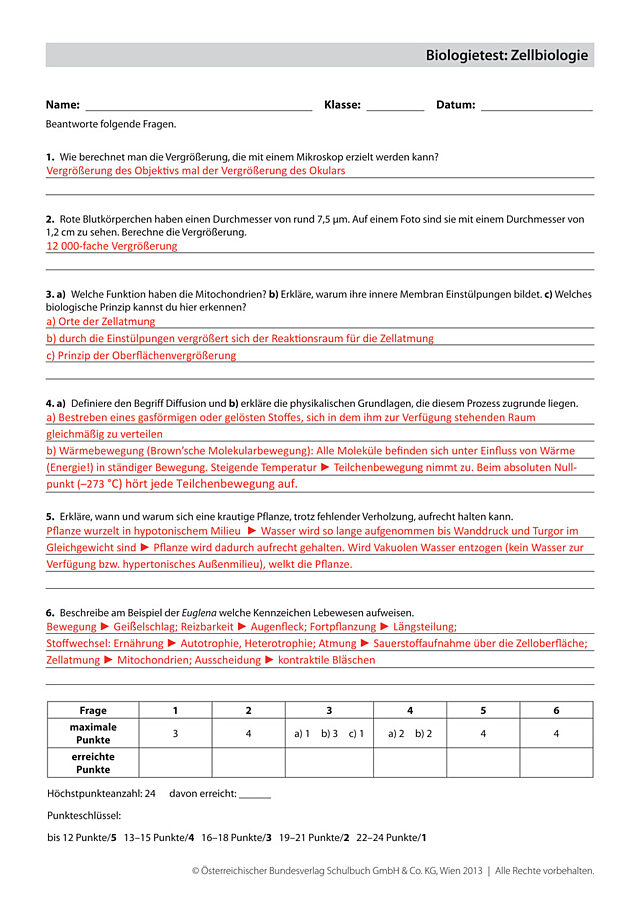 Biologietest: Zellbiologie