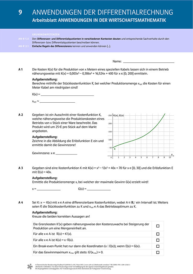 Anwendungen in der Wirtschaftsmathematik