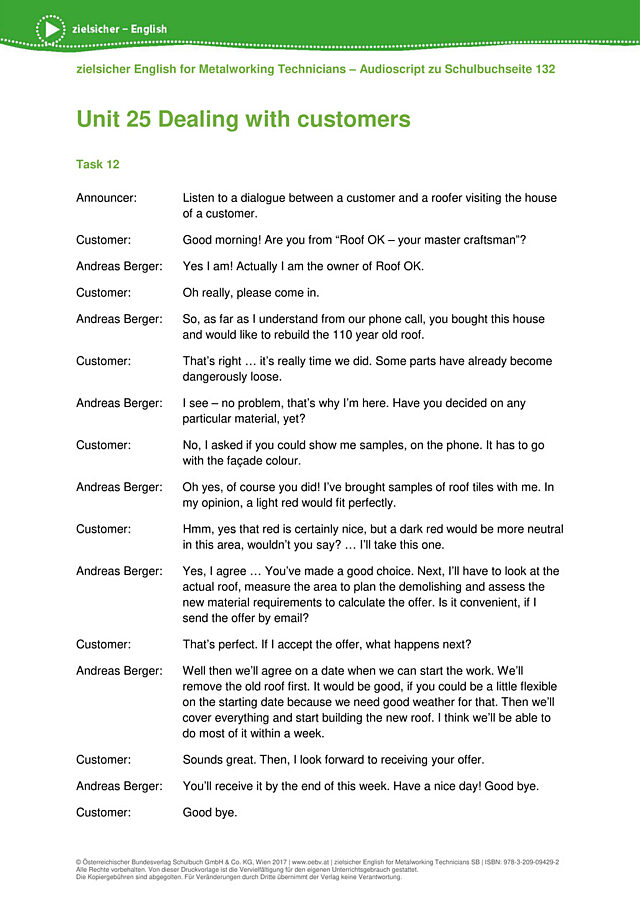 Dealing with customers