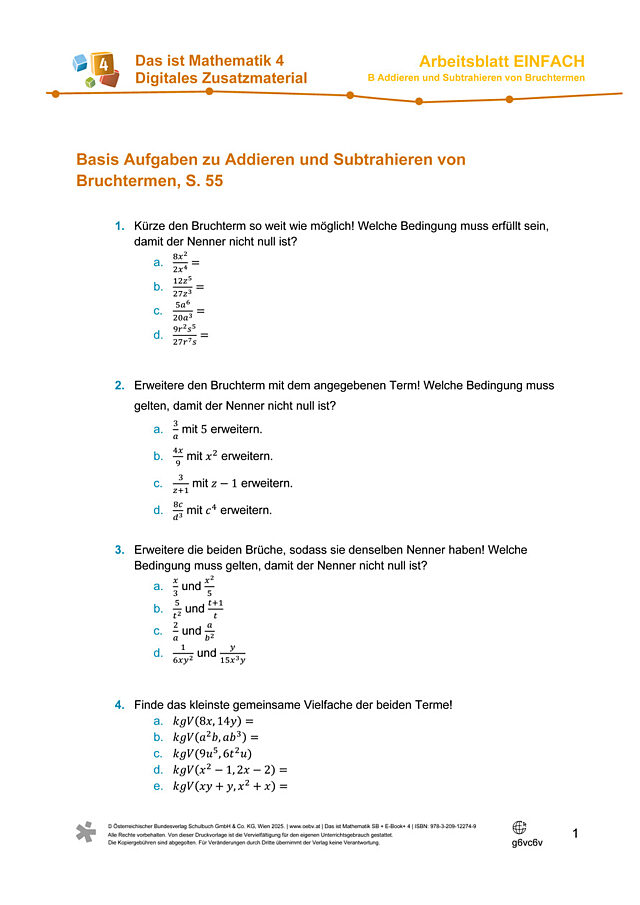 Addieren und Subtrahieren von Bruchtermen