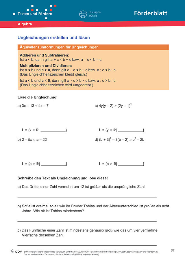 Ungleichungen erstellen und lösen