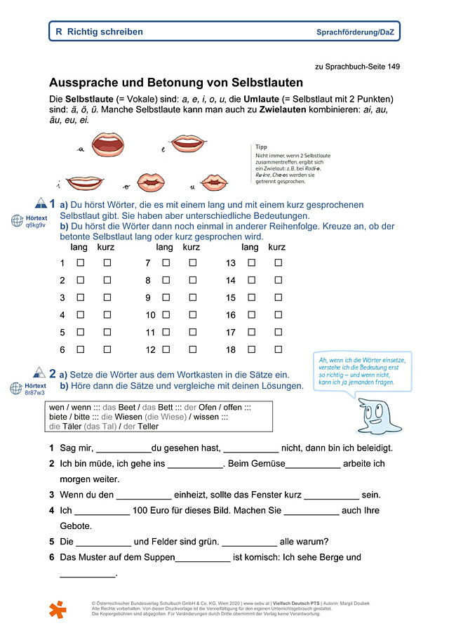 Aussprache und Betonung von Selbstlauten