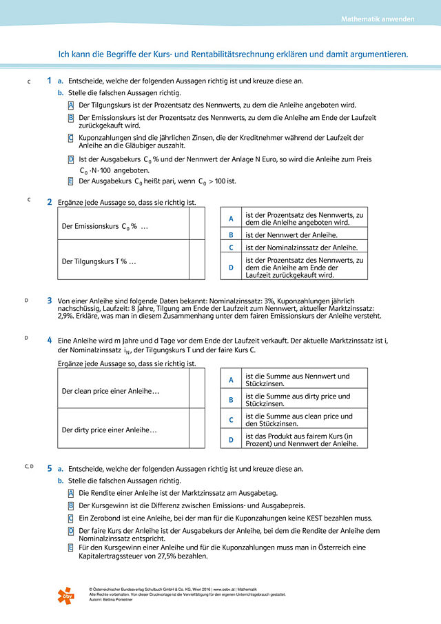 Ich kann die Begriffe der Kurs- und Rentabilitätsrechnung erklären und damit argumentieren.