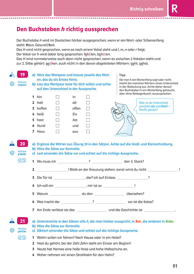 Den Buchstaben h richtig aussprechen