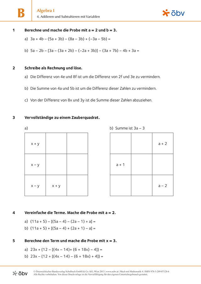 4. Addieren und Subtrahieren mit Variablen