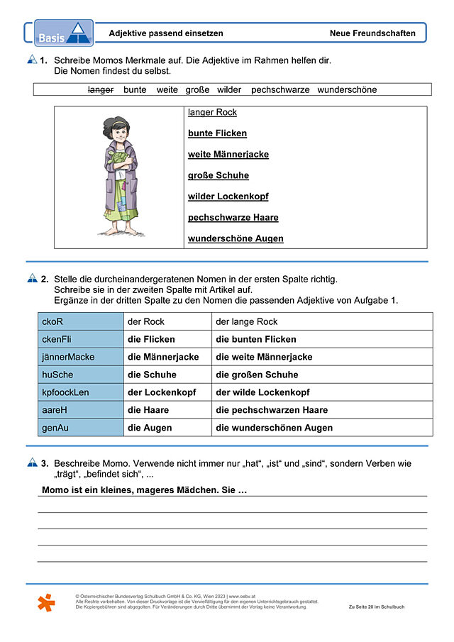 Adjektive passend einsetzen