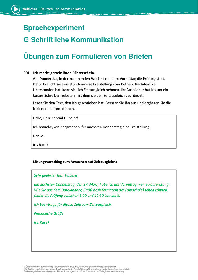 Übungen zum Formulieren von Briefen