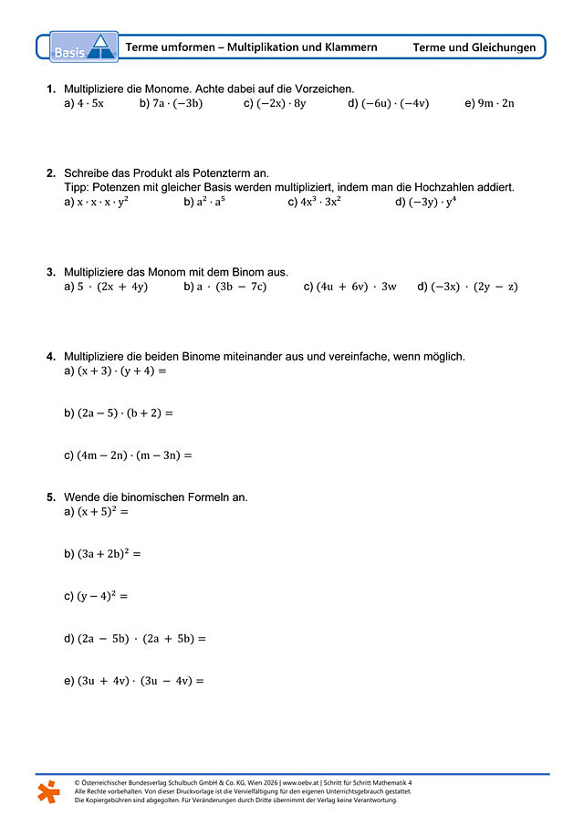 Terme umformen – Multiplikation und Klammern
