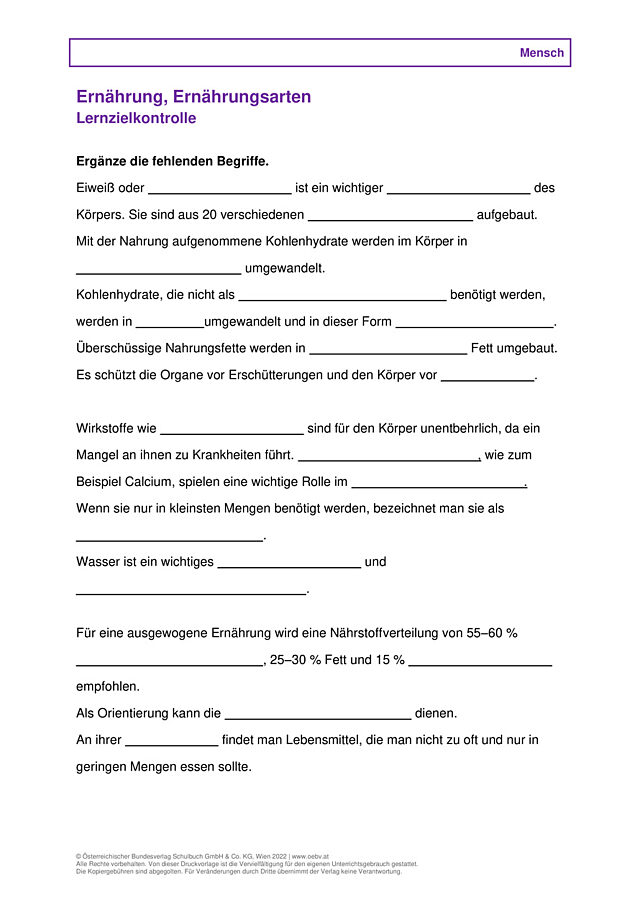 Ernährung, Ernährungsarten