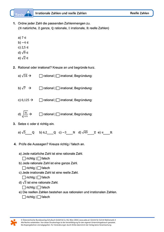 Irrationale Zahlen und reelle Zahlen
