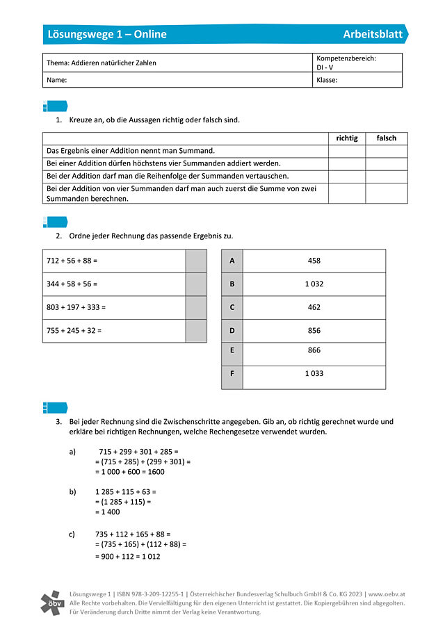 Addieren natürlicher Zahlen