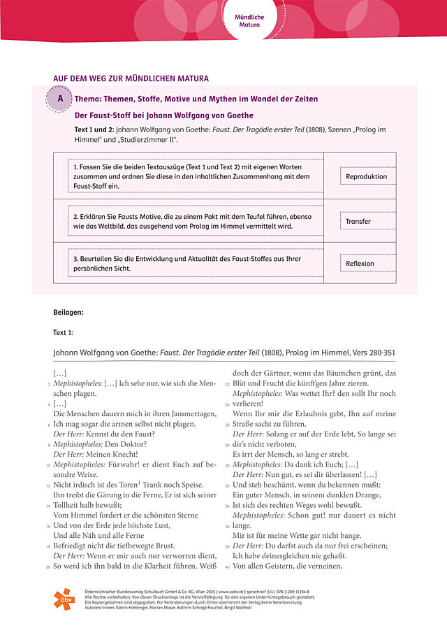 Mündliche Matura: Themen, Stoffe, Motive und Mythen im Wandel der Zeiten