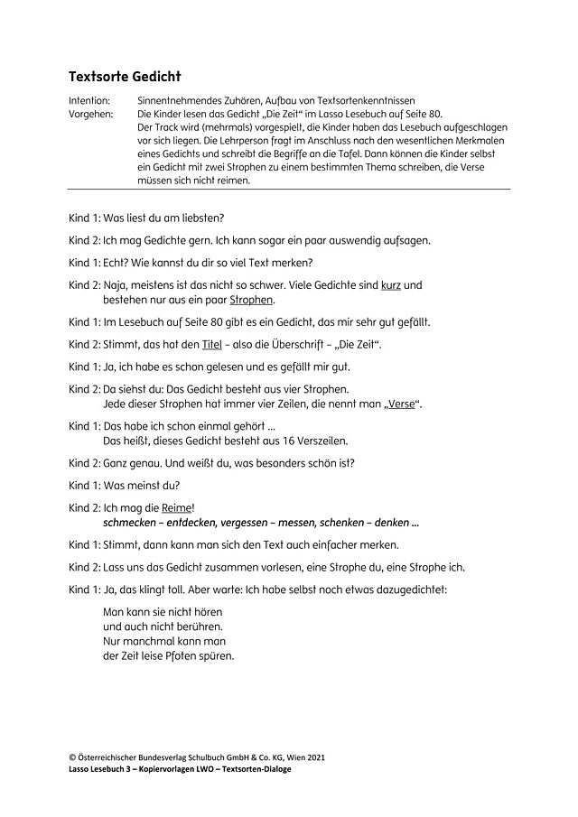 Textsortendialog: Gedicht, Transkript