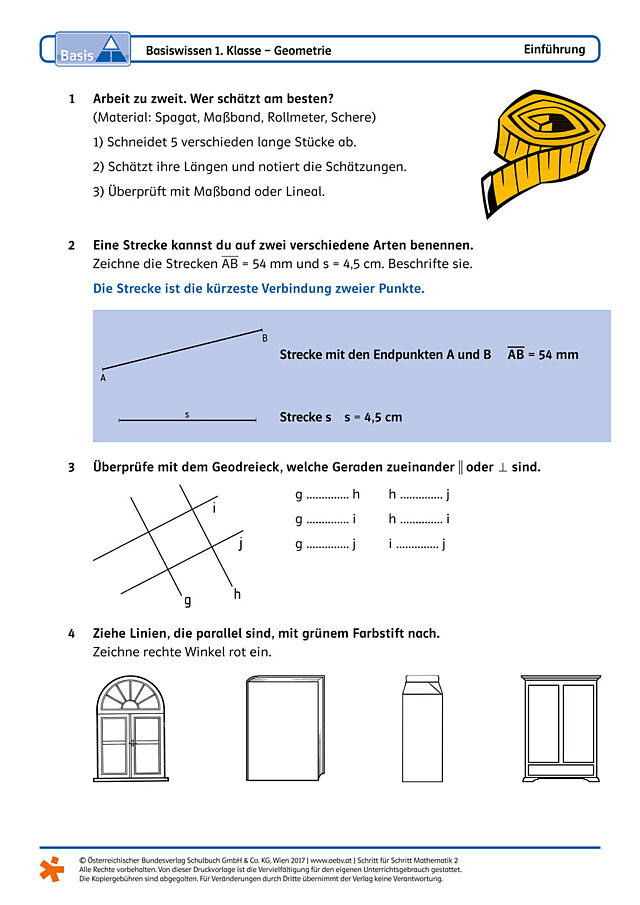 Strecke, Strahl, Gerade, Normale und Parallele