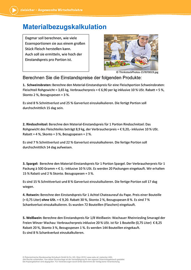 Materialbezugskalkulation