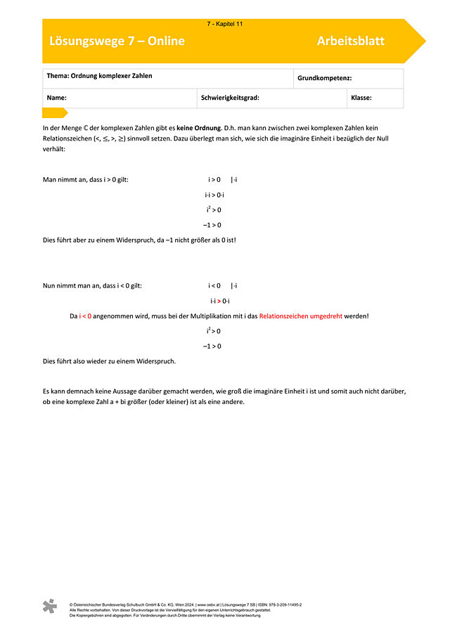 Ordnung komplexer Zahlen