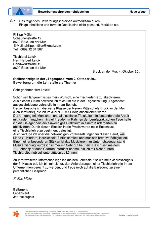 Bewerbungsschreiben richtigstellen