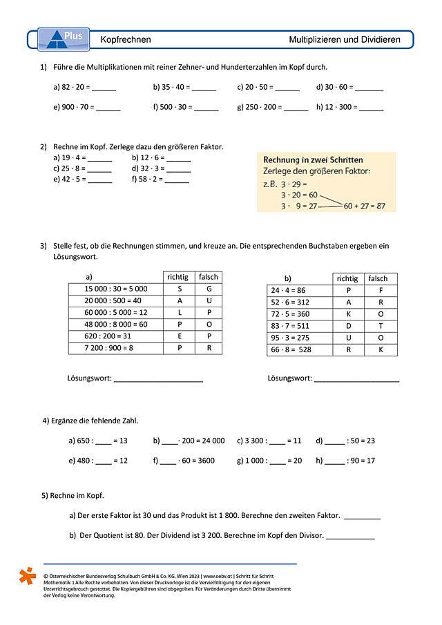 Kopfrechnen - Multiplikation und Division