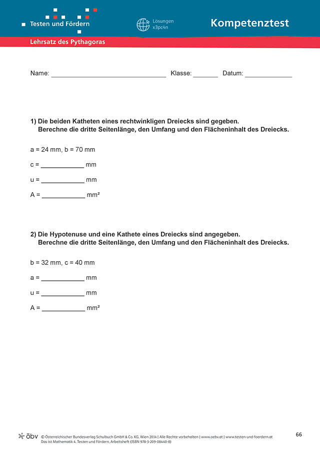 Test Lehrsatz des Pythagoras