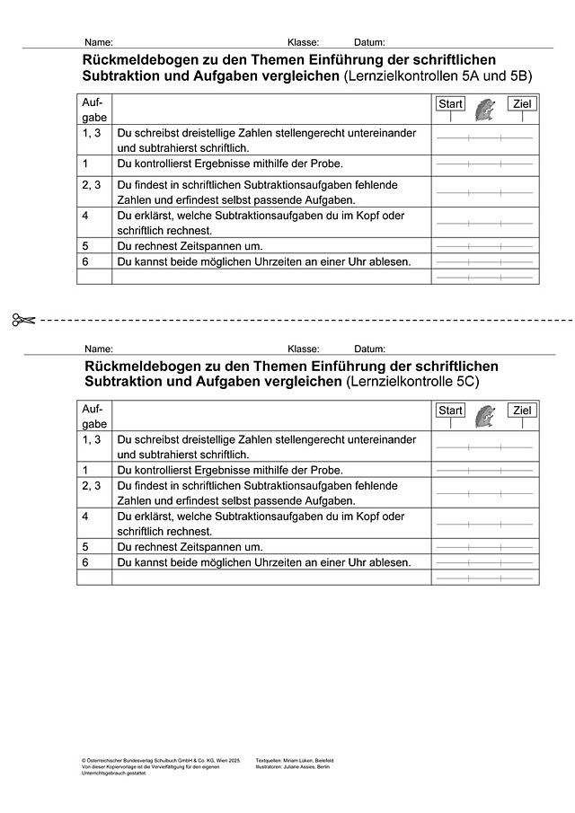 Das Zahlenbuch 3, Lernzielkontrolle 5 Rückmeldebogen