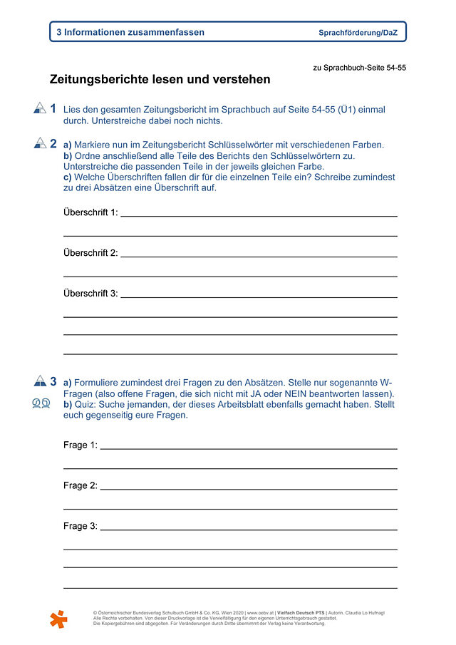 Zeitungsberichte lesen und verstehen