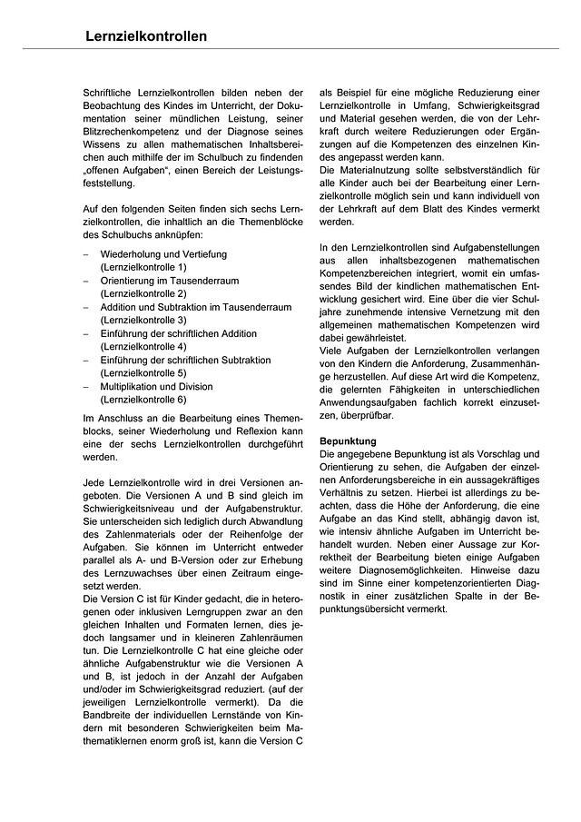 Das Zahlenbuch 3, Didaktische Hinweise zu den Lernzielkontrollen