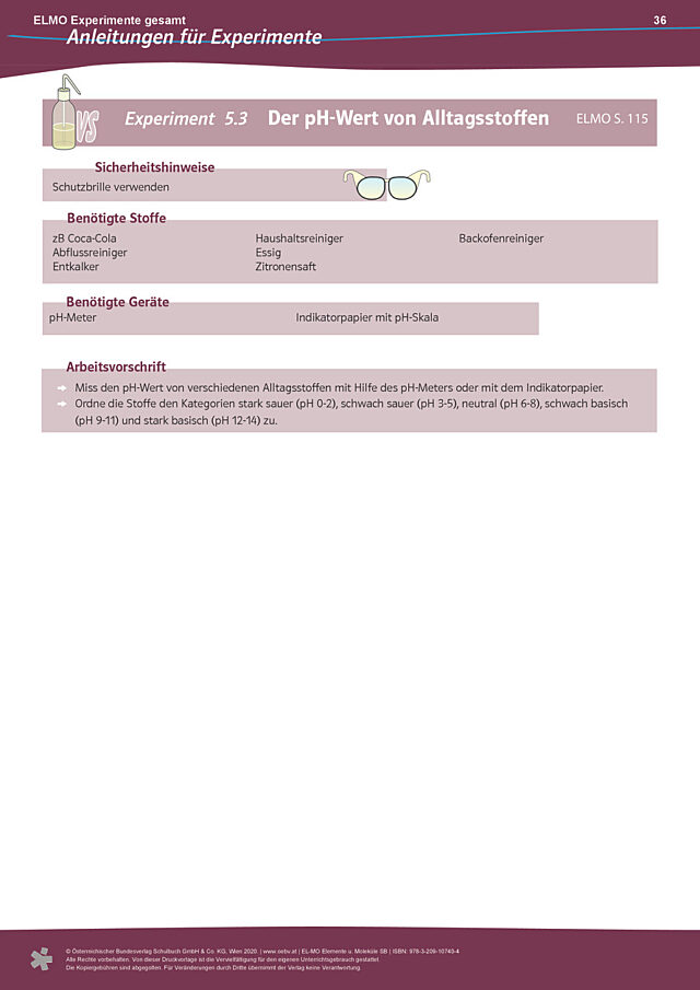 Experimenteanleitung 5.3 "Der pH-Wert von Alltagsstoffen“