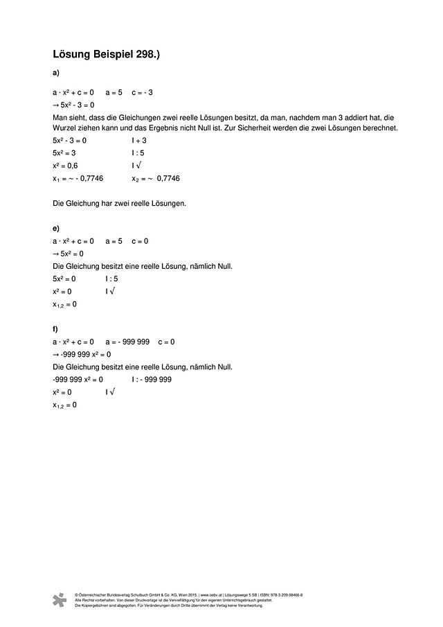 Beispiel 298 a, e, f