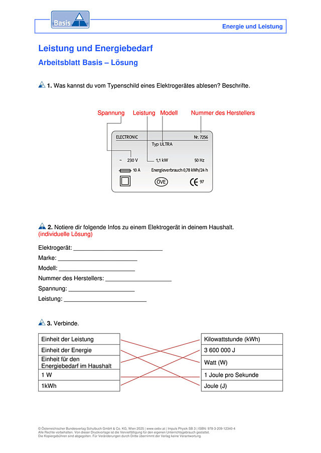 Leistung und Energiebedarf